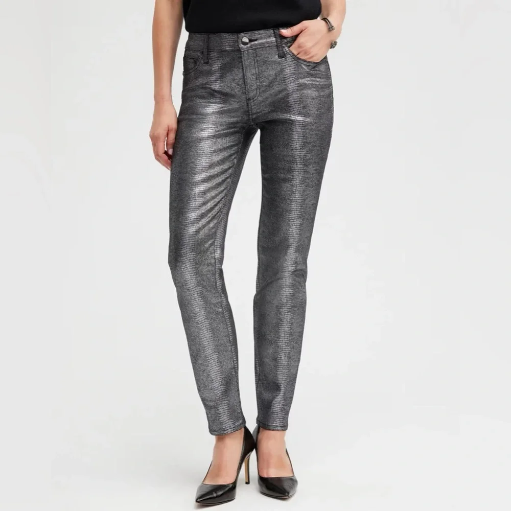 Chico's Metallic Croc-Patterned Girlfriend Jeans 6 - Picture 1 of 7